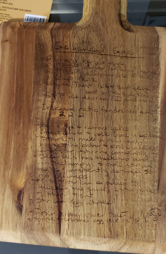 Recipe engraved on cutting board